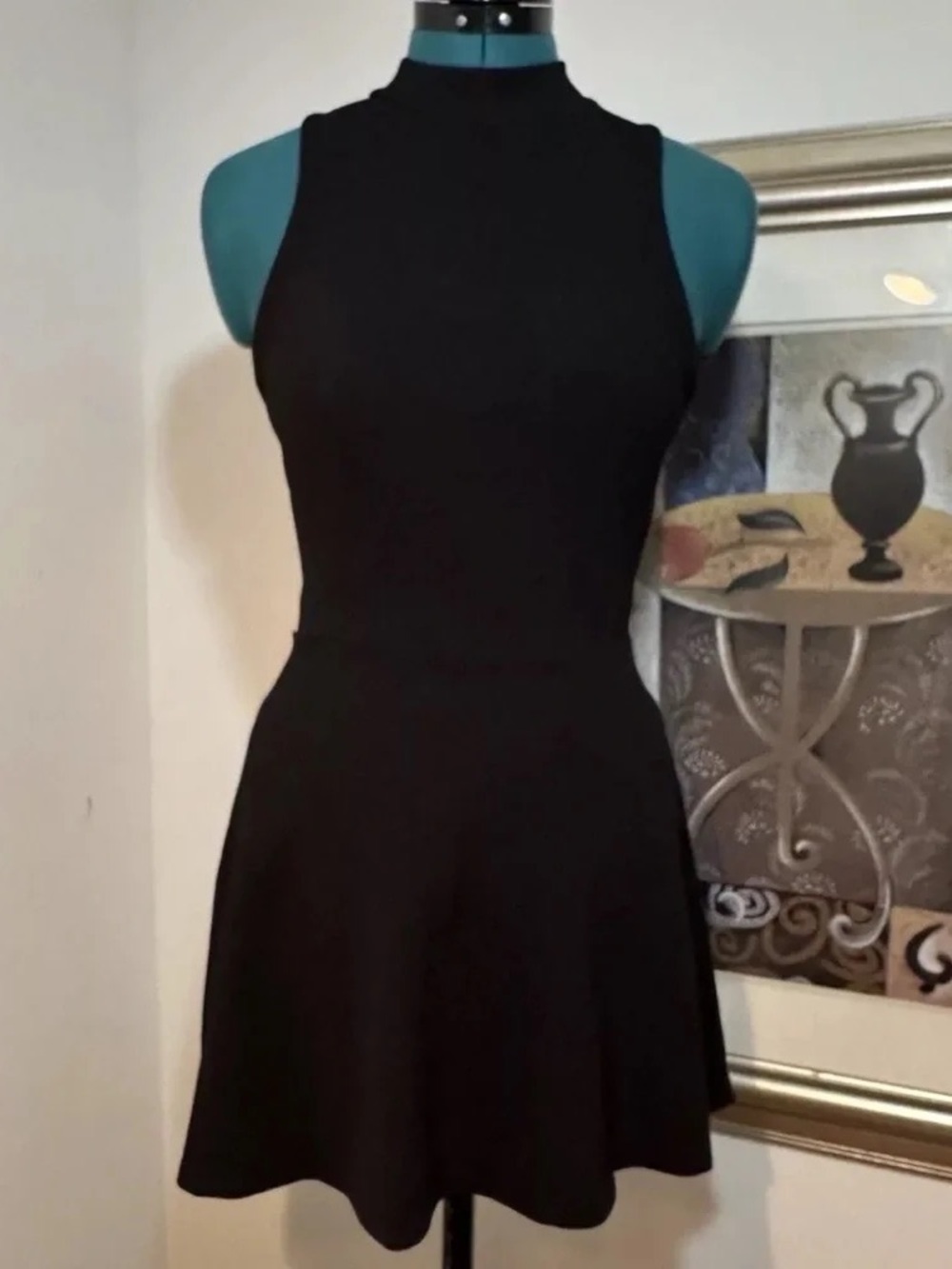 Decree Medium Black Knit Cut-Out Back Casual Classic Fall Tennis Golf Mini Dress
